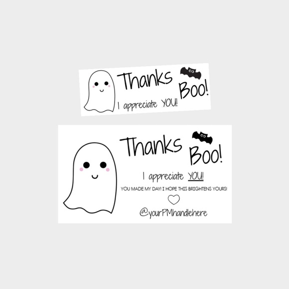 29. Thanks Boo Personalized Package Inserts | Stickers Combo - Picture 1 of 3